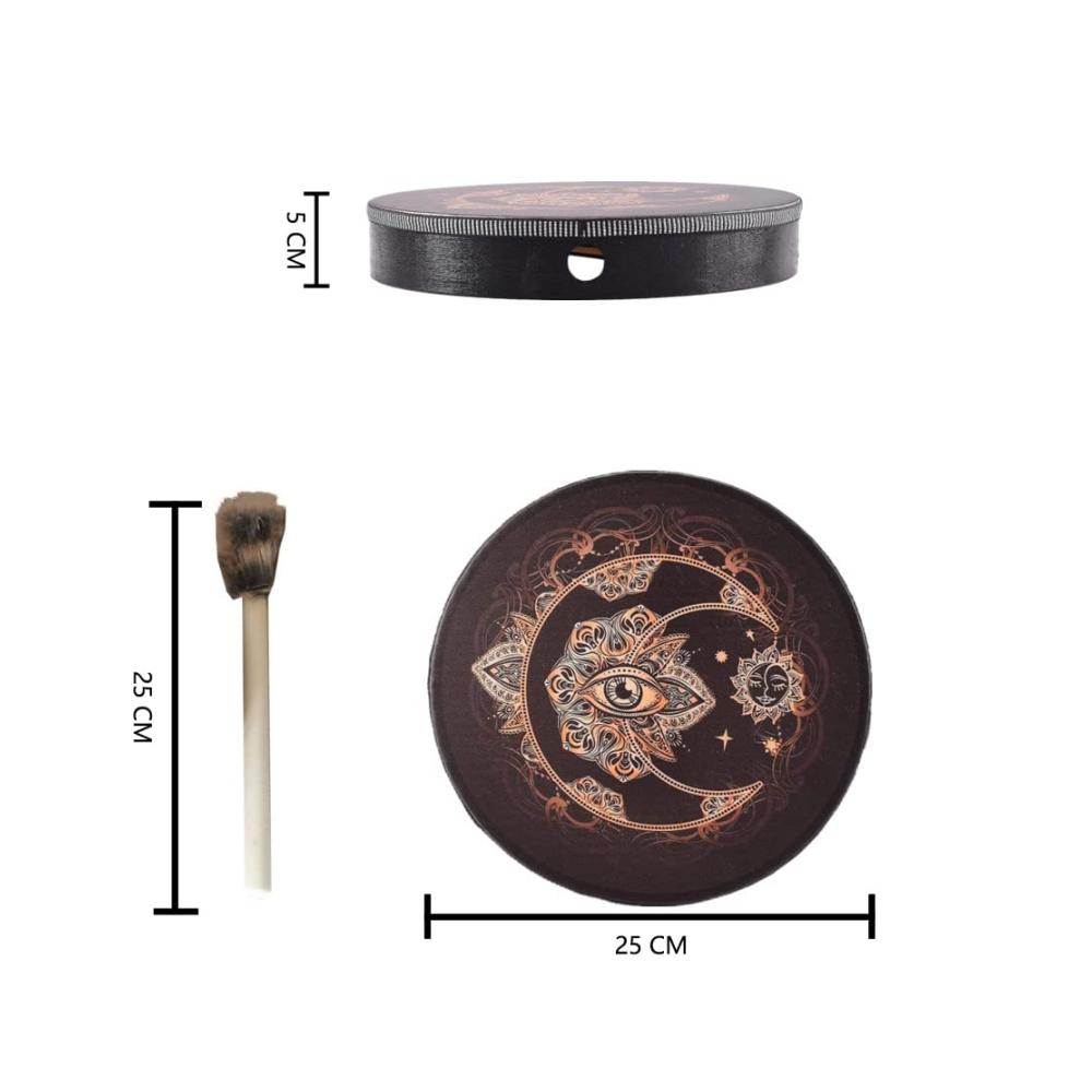 Exquisite Tischdekoration Handtrommel mit Schlägel | Mandala-Design | Türkisches Auge & Baum des Lebens | Indisch-Türkischer Stil | Ideales Geschenk für Home & Garten | Ø 25cm | Schwarz
