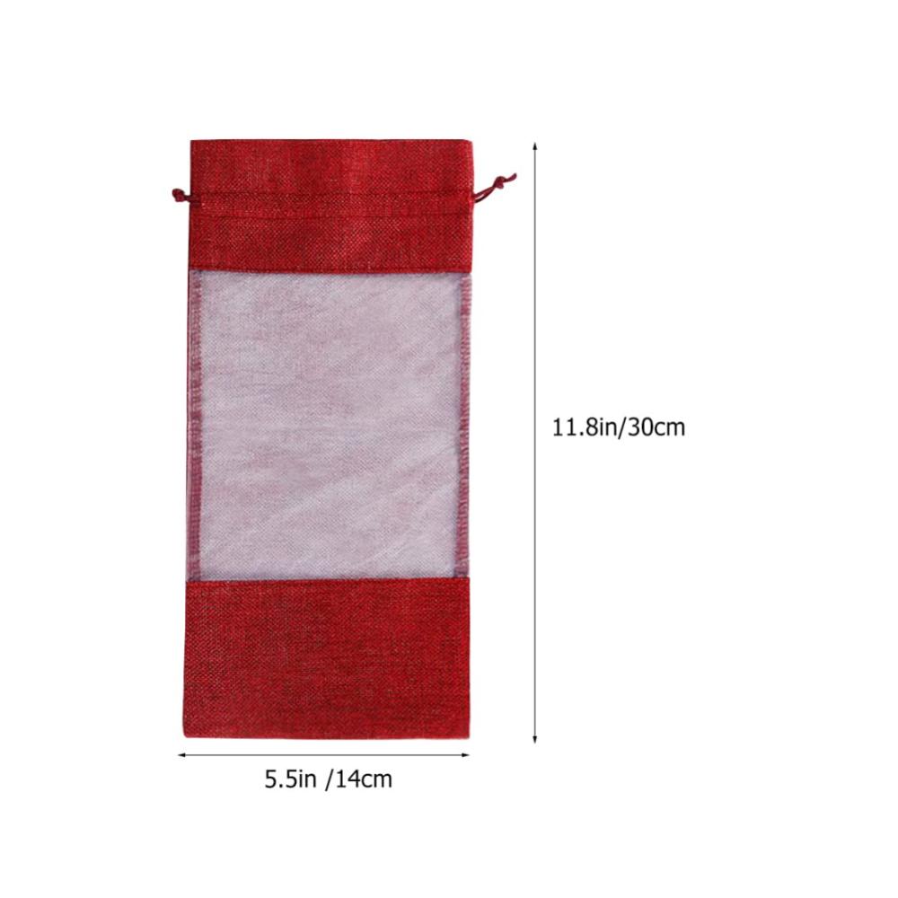 4er Pack Flaschenkörbe & -träger Weinflaschenabdeckung und Tasche aus Sackleinen mit Fenster und Kordelzug für stilvolles Servieren auf Partys zu Hause (Rot