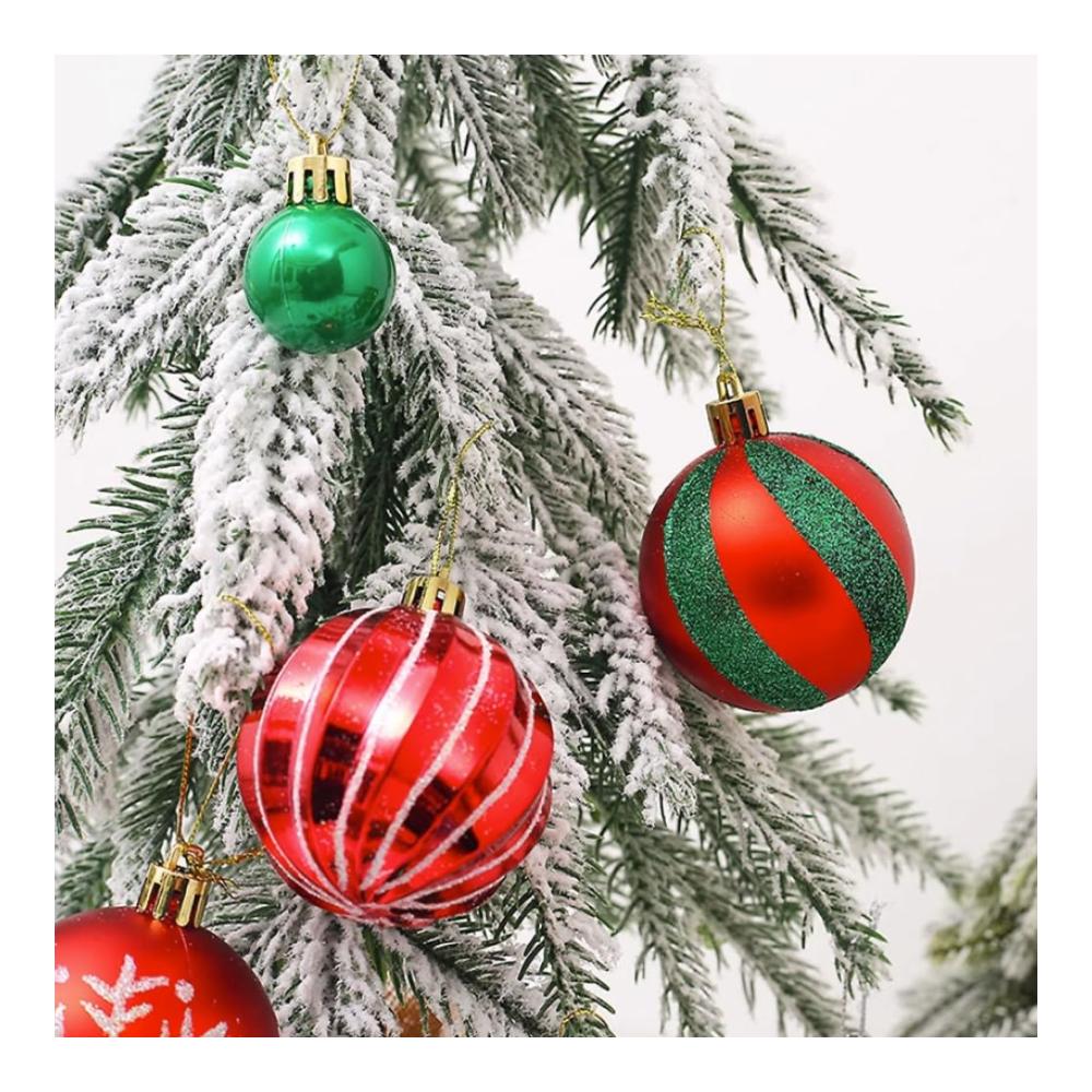 Bruchsichere Weihnachtskugeln - 42er Set Christbaumkugeln 3/6cm mit Kiefernzapfen Ornamenten für festlichen Weihnachtsbaum - Bedruckte Deko-Kugeln in Rot/Grün/Weiß