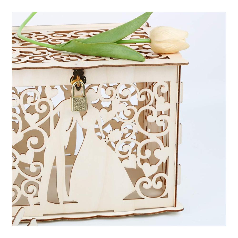 Vintage Holz Kartenbox mit Schloss – Elegante Hochzeit Geschenkkartenbox und Briefkasten – Stilvolle Kartenkiste für Hochzeit Geburtstag Baby Shower und Dank Party – Rustikale Kartenboxen für besondere Anlässe