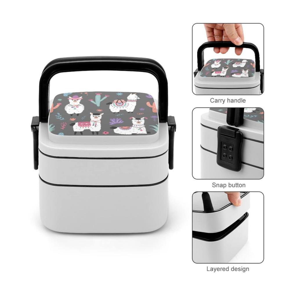 Alpaka Bento Box 2-lagige Frischhalteboxen mit Griff – Ideale Brotdose für Schule Arbeit und Unterwegs – Nachhaltige Lunchboxen für leckere Mahlzeiten unterwegs