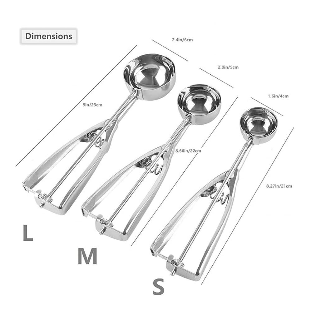Entdecken Sie das Ultimative Eisportionierer Set aus Edelstahl – 3-teiliges Set für perfekte Kreationen mit Eis Obst Püree & Keksen! Ideal für Cupcakes Muffins & Fleischbällchen jeder Größe