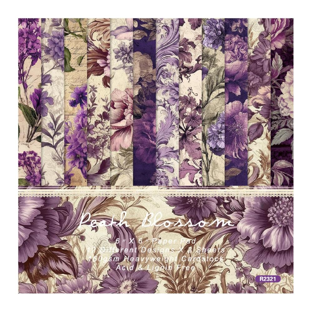 Dekorpapier Lila Blumenmuster Design - 24 Blätter 152x152cm - Einseitig Bedruckt - Bastelpapier für Karten Hochzeit & Gestaltung