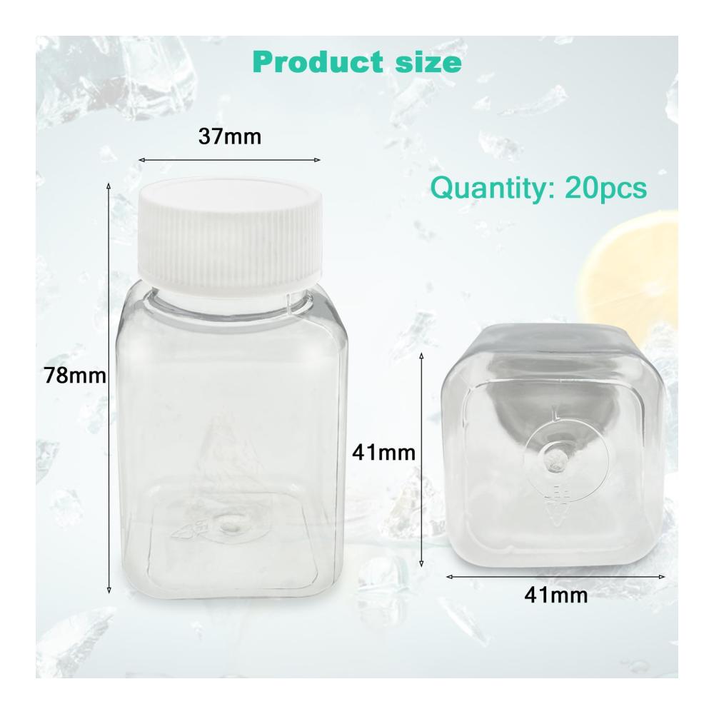 20er Set Transparente Glasbehälter & Töpfe mit 64 Mini-Tags für Feststoffe und Flüssigkeiten - Perfekt für Süßigkeiten Milch Saft - Mini Trinkflaschen (100 ml