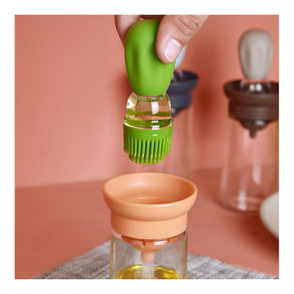 Flaschenkörbe & -träger oushebck Ölflasche mit Pinsel Silikon PP Sieb & PE Saugschlauch Borosilikatglas Skala - Ideal für Speiseöl Olivenöl Salat BBQ Pasta Grillen