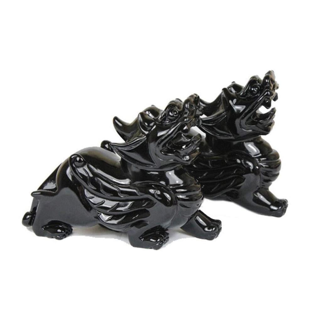Bringen Sie Glück und Wohlstand in Ihr Zuhause! Paar Chinesische Feng-Shui-Pixiu/Piyao-Statuen aus Natürlichem Obsidian - Perfekte Ornamente für Harmonie und Reichtum im Büro und