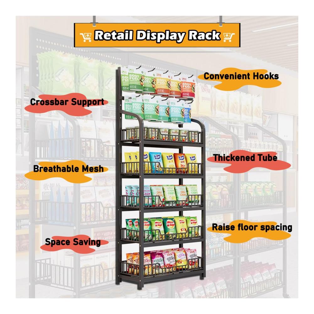 Großes Obst- und Gemüseregal für die Küche | 4 Etagen Snack-Regal mit Geländer für Büro- und Supermarktnutzung | Küchen-Aufbewahrungsz