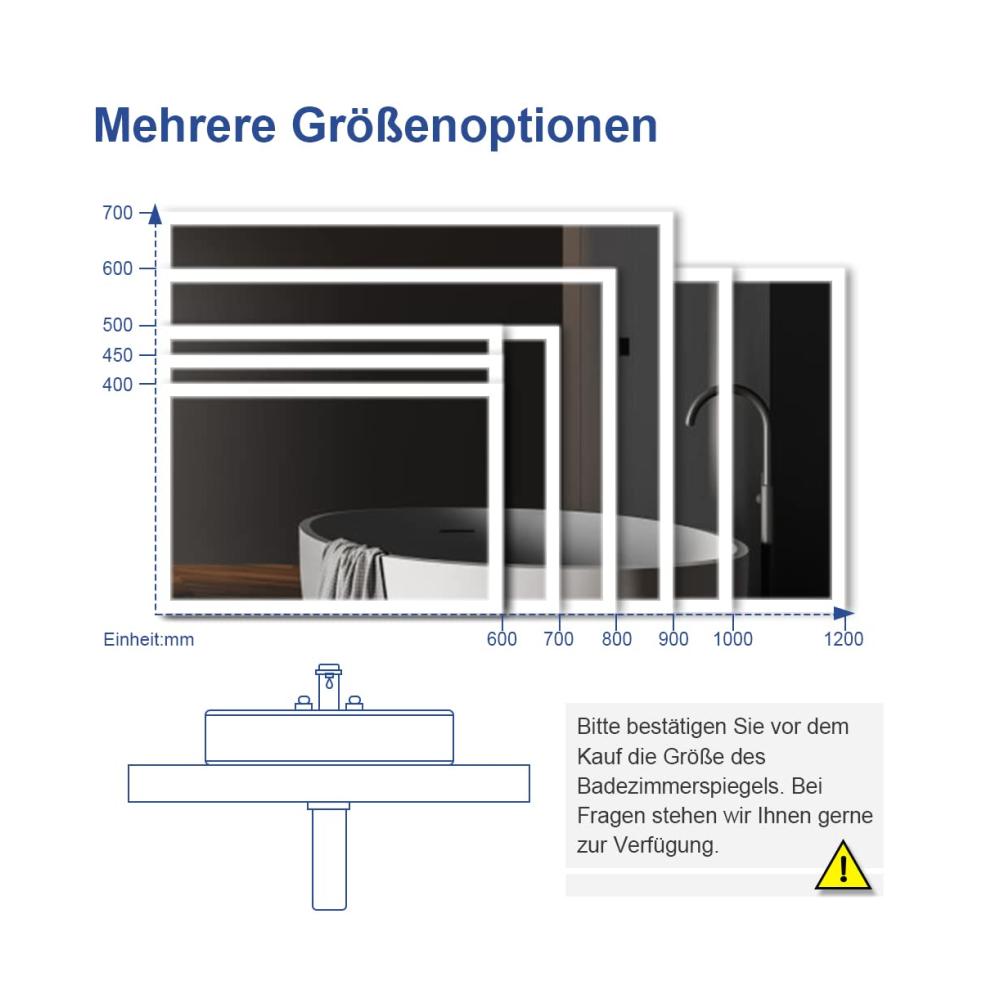 Wandspiegel Badspiegel mit Beleuchtung 100x60cm LED & Vergrößerung | Touch-Schalter Uhr Dimmbar | Badezimmerspiegel Warmweiß/Kaltweiß/Neutral | Moderner Lichtspiegel für stilvolles Ambiente