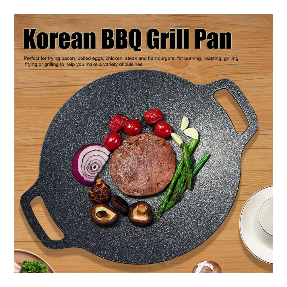 Entdecken Sie den Genuss des Grillens zu Hause mit unserer Runden Barbecue-Herdplatte im Koreanischen Stil! Aluminium-Antihaft-Grillpfanne mit medizinischer Steinbeschichtung für köstliches hausgemachtes Fleisch und Meeresfrüchte. Perfektionieren Sie Ihre Grillgerichte