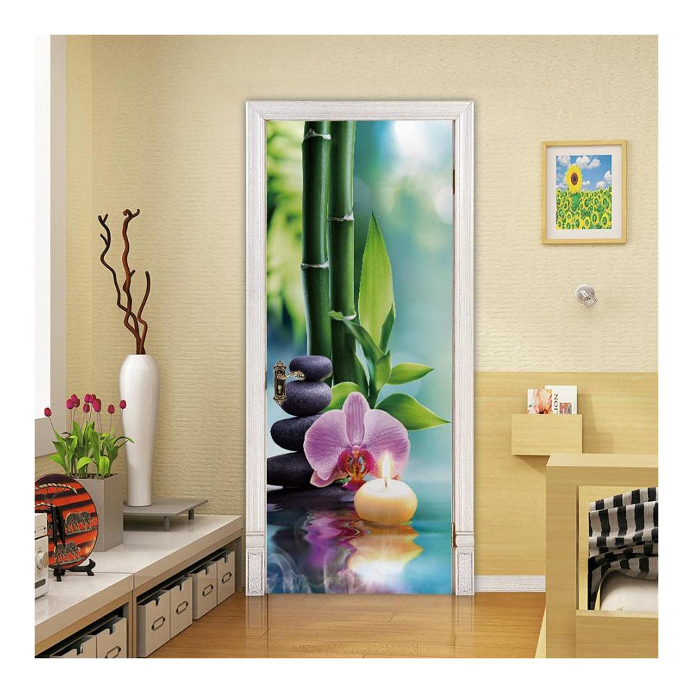 Orchidee & Zen 3D Türtapete | Selbstklebende Türfolie | Großformatiger Türaufkleber 88x200cm | Dekorative Türposter für Zuhause | Einfache Installation & Hochwertiges PVC-Material