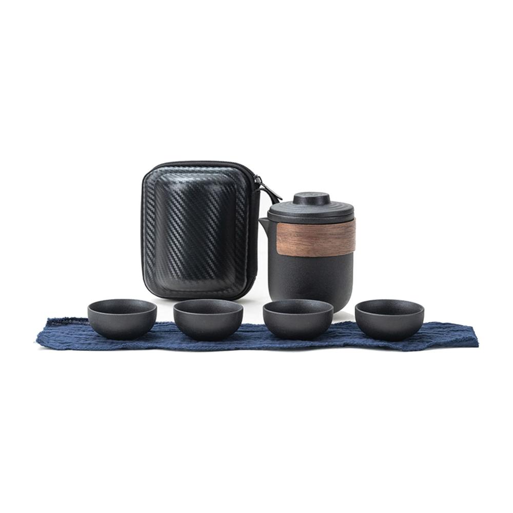Entdecken Sie unterwegs den Genuss Tragbares Anti-Brenn-Mini-Teeservice aus Keramik - Perfekt für Outdoor-Teegenuss! Inklusive Tee-Ei-Set und Aufbewahrungstasche. Ideales Reise-Teeset mit Schwarzem Topf und 4 Tassen für unterwegs