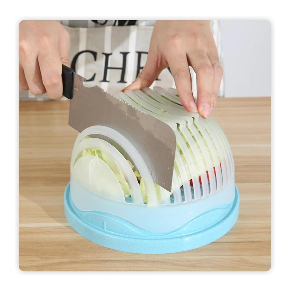 Multifunktionale Salatschleudern-Schüssel Schnell-Salatschneider mit Gemüsezerkleinerer und Würfelschneider – Beige Farbe