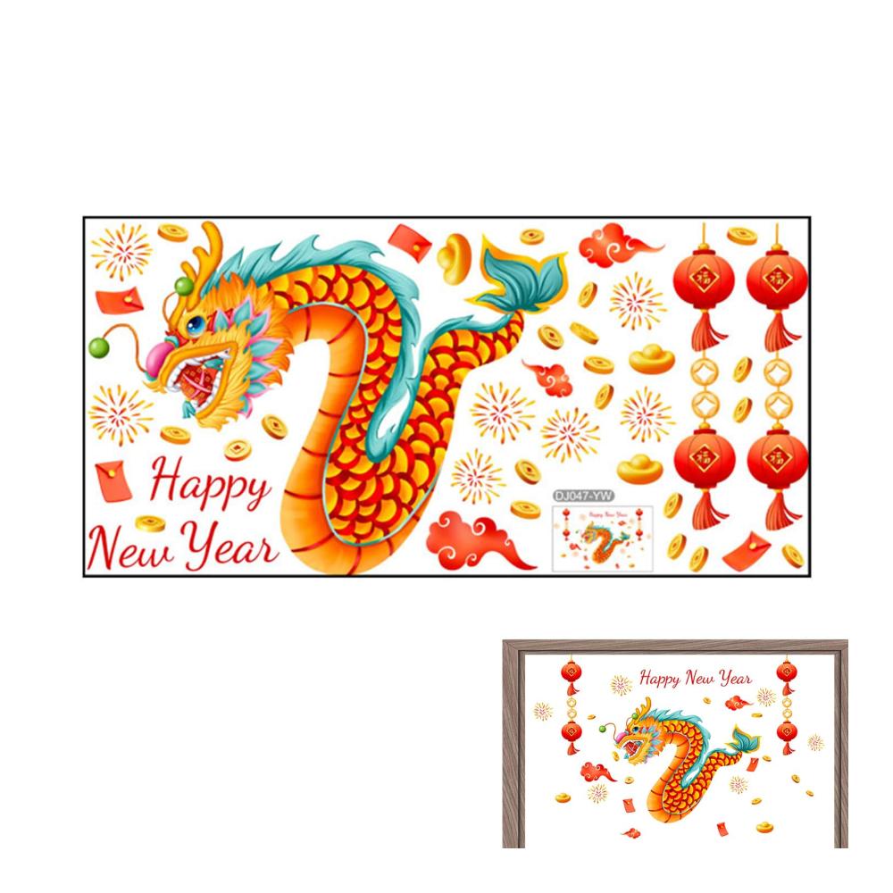 Frohes Neues Jahr 2024 Sticker Fensteraufkleber für das Jahr des Drachen | Dekoration für Glück und Fortune | Monddrachen-Jahr Wandkunst - Statische Lvtfco
