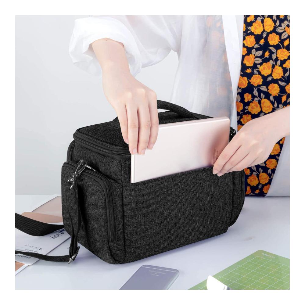 Hochwertige Scrapbooking-Werkzeugtasche Tragbare Cricut-Hülle für Heißluftpresse 9x6x7.5 - Schwarze Polyester-Tragetasche für Cricut