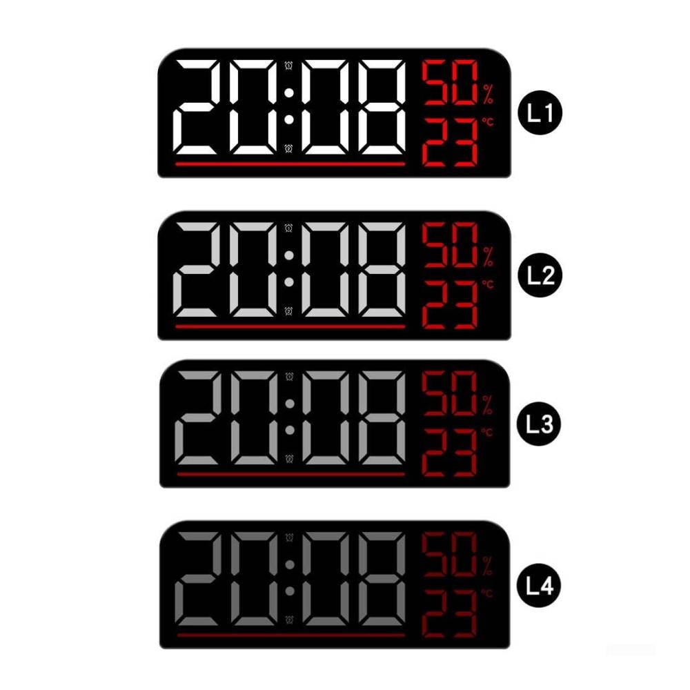 Moderne Wanduhr mit großem LED-Display | Digitale Uhr mit Wecker Temperatur & Luftfeuchtigkeit | Ideal für Zuhause Schlafzimmer Küche Fitnessstudio & Büro | Stil