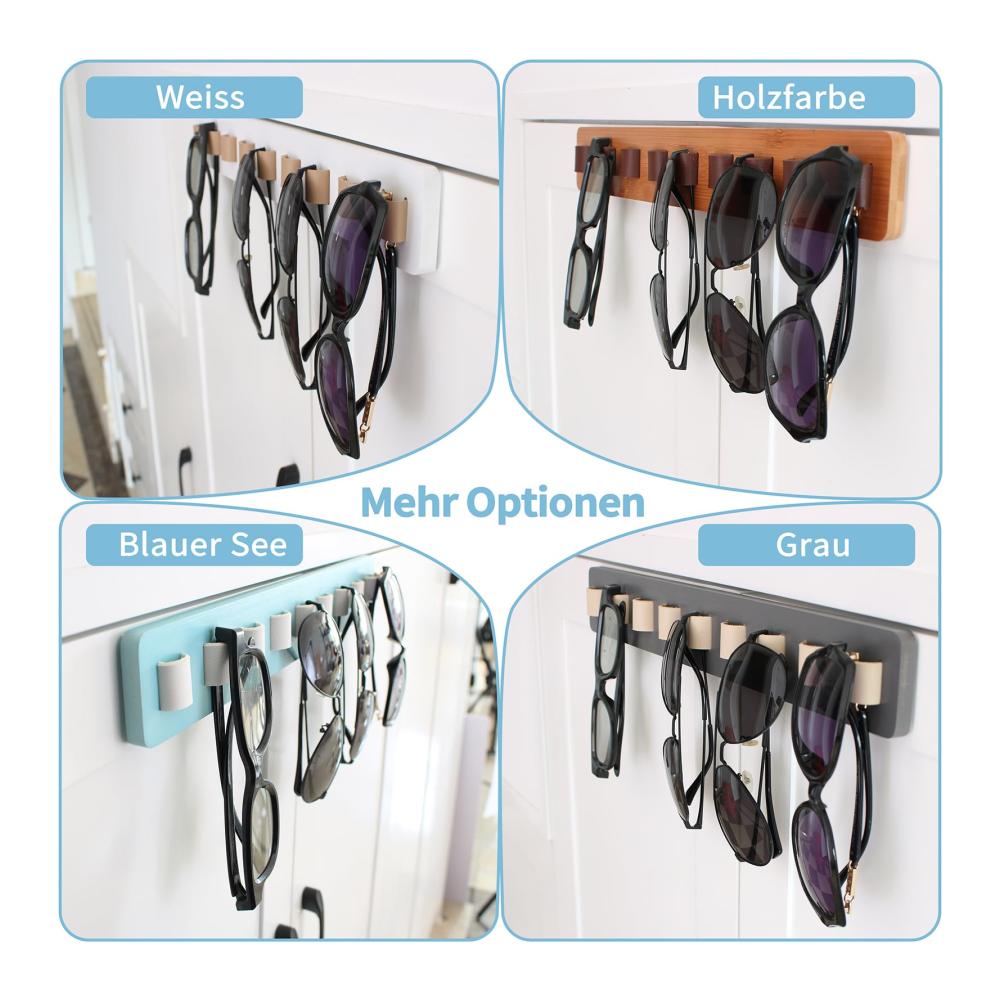 Brillenständer Hakenständer FINDAMAZE Holz Brillenhalter & Organizer Wandmontage | Platz für mehrere Brillen | Stilvolles Brillen-Display in Weiß | Praktischer Ständer & Stütze für Sonnenbrillen