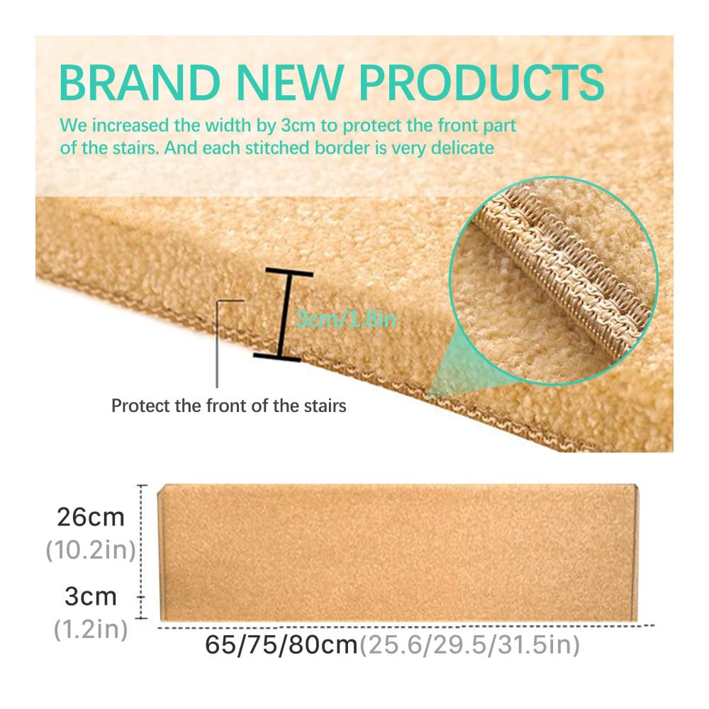 Hochwertige Stufenmatten Dicker Plüsch-Treppenstufen-Teppich Für Holzstufen | Rutschfest Selbstklebend | Sicher für Kinder Älteste und Hunde | Orange | 70x26cm (2 Stück