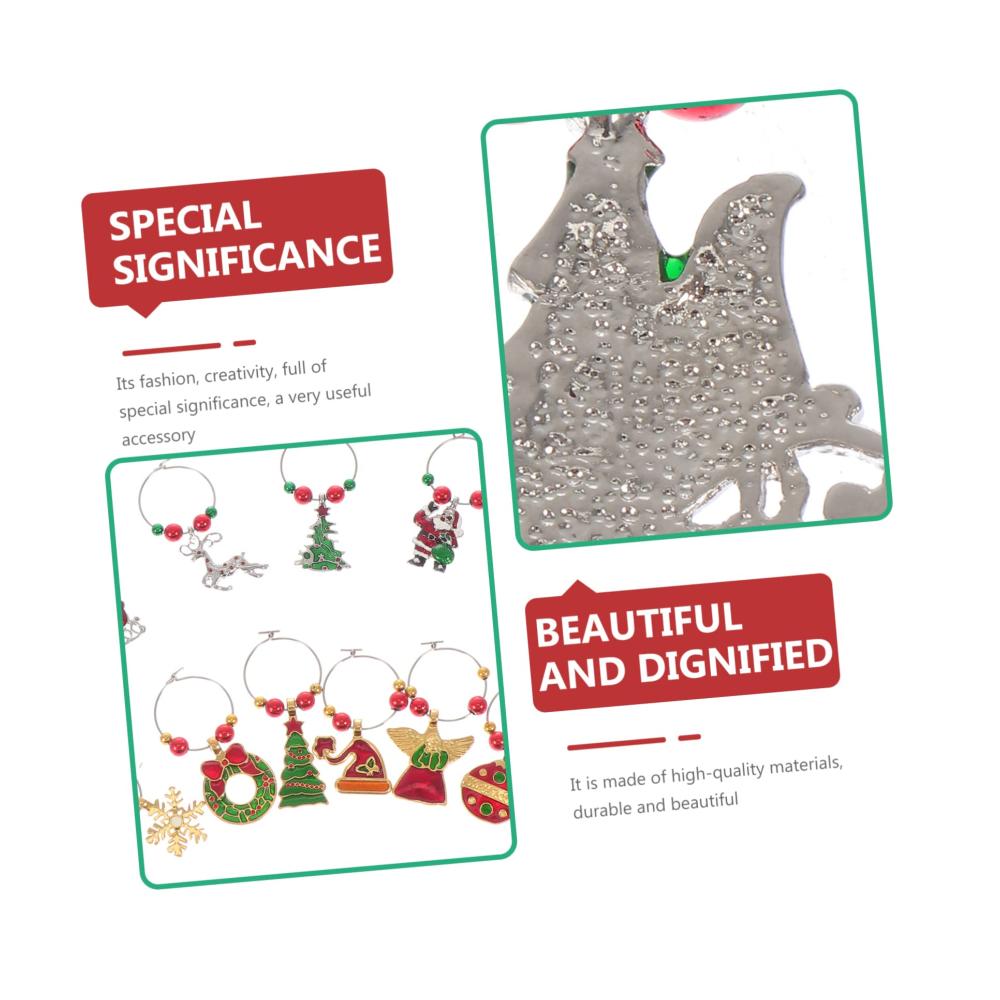 Weihnachtszauber im Glas - 12er Set Weinglasringe & -anhänger aus Silikon & Legierung. Individuelle Weinidentifikatoren für die Feiertage! Premium-Geschenk für Weinliebhaber