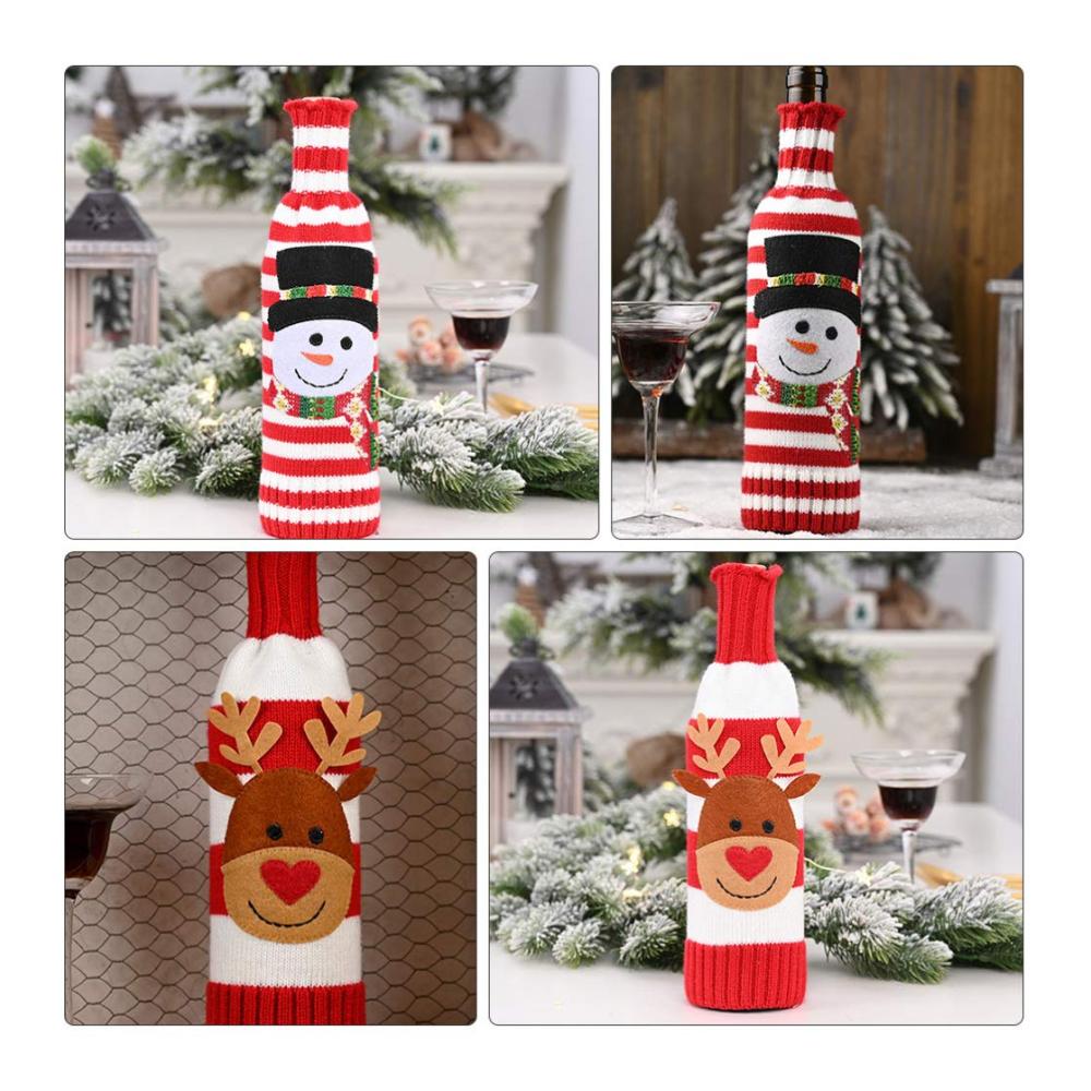 2er Pack Weihnachts Weinflaschen Pullover – Niedliche Strickärmel für Flaschenkörbe & -träger – Schneemann und Rentier Flaschenkleider – Perfekte Weihnachtsdeko