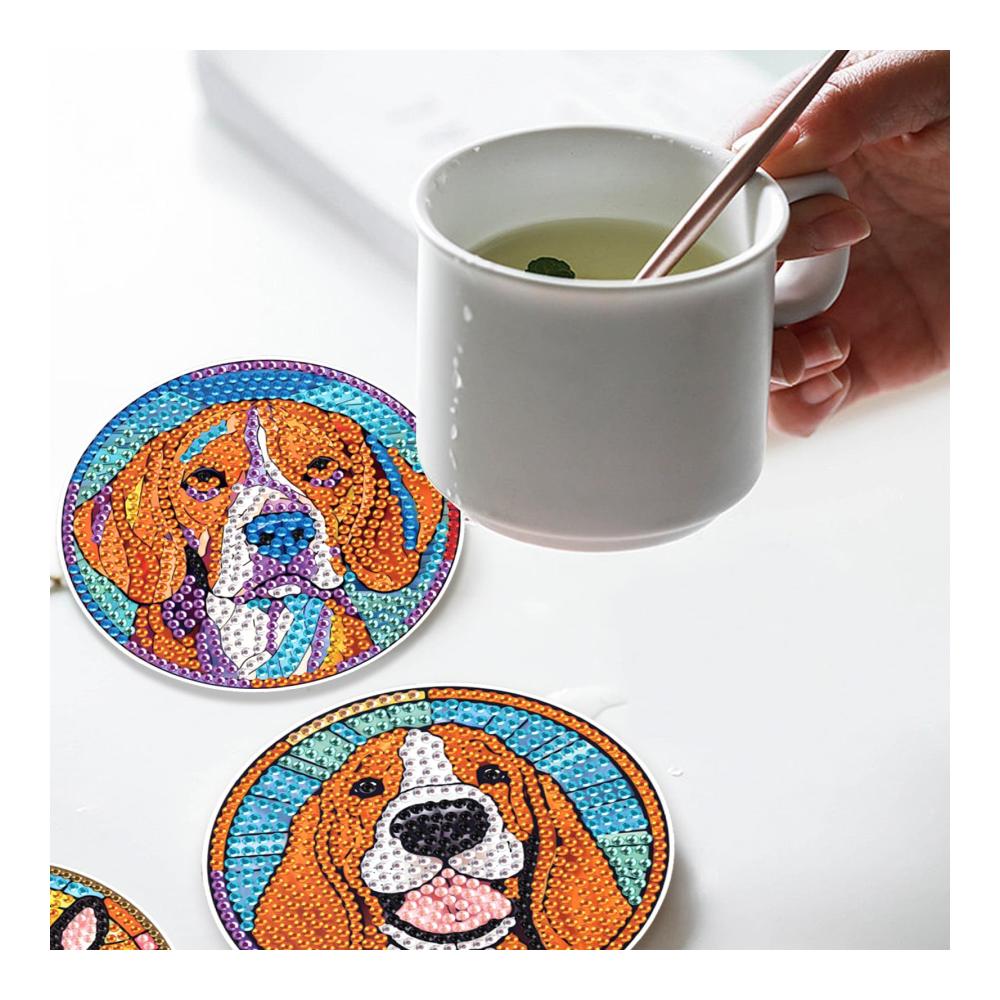 Entdecke den Glanz 4er Set Diamant Painting Untersetzer Hund | Tischuntersetzer für Kunstliebhaber | Dekorative Glasuntersetzer für stilvolle Getränke