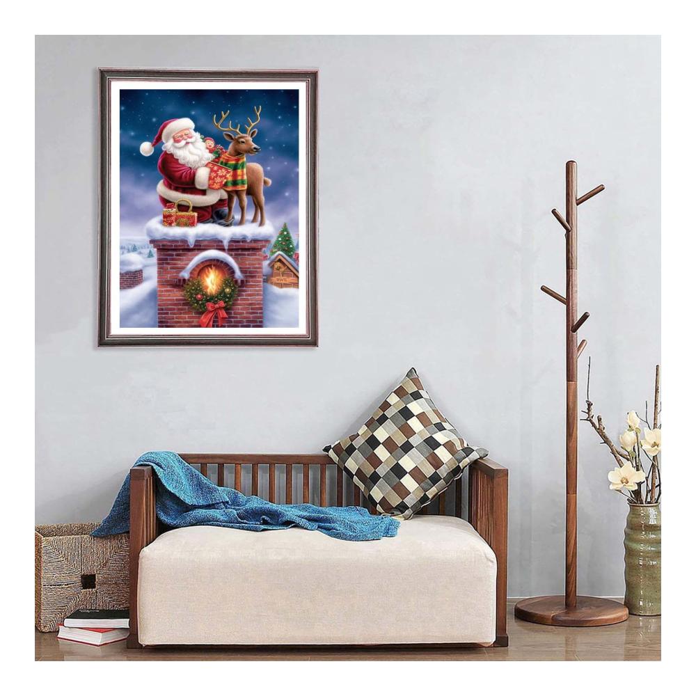 DIY Diamond Painting Zubehör Weihnachtsmann & Elch Set | 5D Diamant Malerei Bilder Kit mit Crystal Rhinestone | Dekoration für Wand & Zuhause | 30x40cm