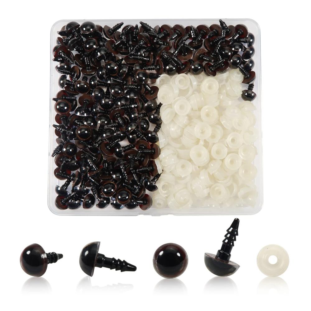 150 Stück hochwertige Augen 10mm Sicherheitsaugen für Puppen Teddys & mehr - Braune Kunststoffaugen mit Unterlegscheiben für DIY Amigurumis & Häkeltiere - Bastelmaterial für kreative Projekte