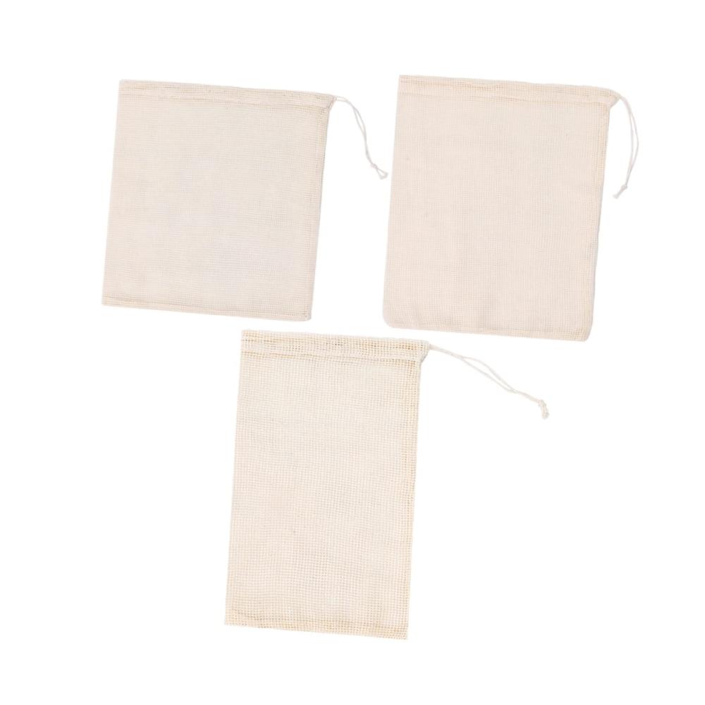 Entdecken Sie die Nachhaltigkeit 3er Set Wiederverwendbare Baumwollnetz Taschen mit Kordelzug - Umweltfreundliche Einkaufstaschen für Markt und Haushalt - Ideale Netztaschen für Gemüse und stilvolles Wohnen