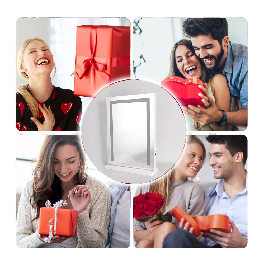 LED Tischspiegel mit USB-Ladefunktion | 43x61cm Schminkspiegel für Große | Touch-Steuerung & 3 Lichtfarben | Makeup-Spiegel Hochkant für Perfektes Styling | Weiß