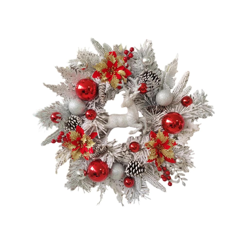 Exklusiver 45cm Weihnachtskranz - Schnee Beflockt Tannenzapfen Beeren Kugeln & Sterne - Weiß Gefrostet - Festlicher Türschmuck für Weihnachten - Großer Künstlicher Kranz & Girlanden Deko