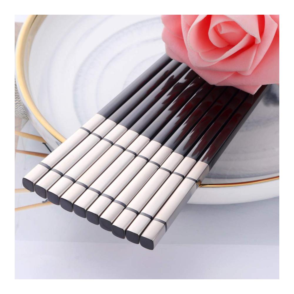 Hochwertige Edelstahl Essstäbchen Set Schwarz | 5 Paar Metall Sushi Stäbchen | 234cm Länge | Spülmaschinenfest | Ideal für Japanisch & Koreanisch Küche | Geschenk für Weihnachten/Geburts