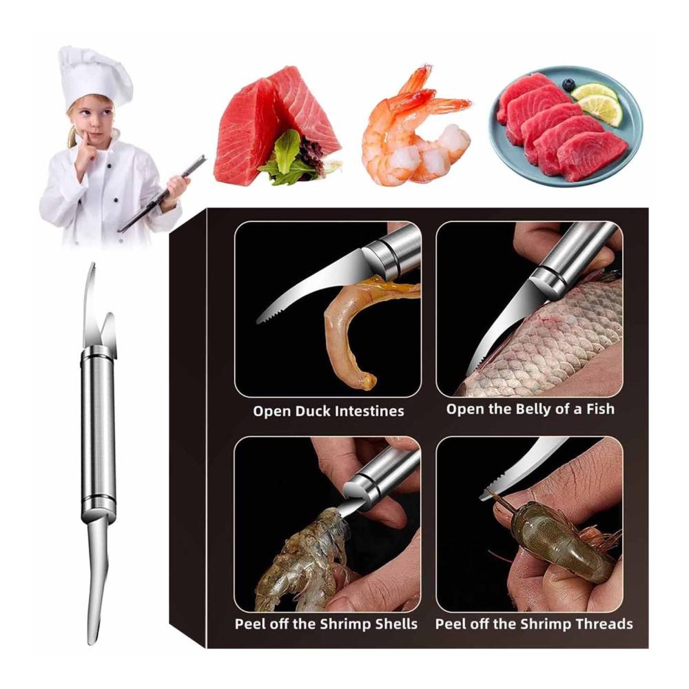 Meeresfrüchte-Werkzeuge 5-in-1 Multifunktionales Garnelenschnur-Fischschlundmesser | Haushaltsgarnelenschäler aus Edelstahl | Fischschuppenhobel | Küchengarnelenschneidewerkzeug | Effizientes Zubehör für Meeresfrüchte