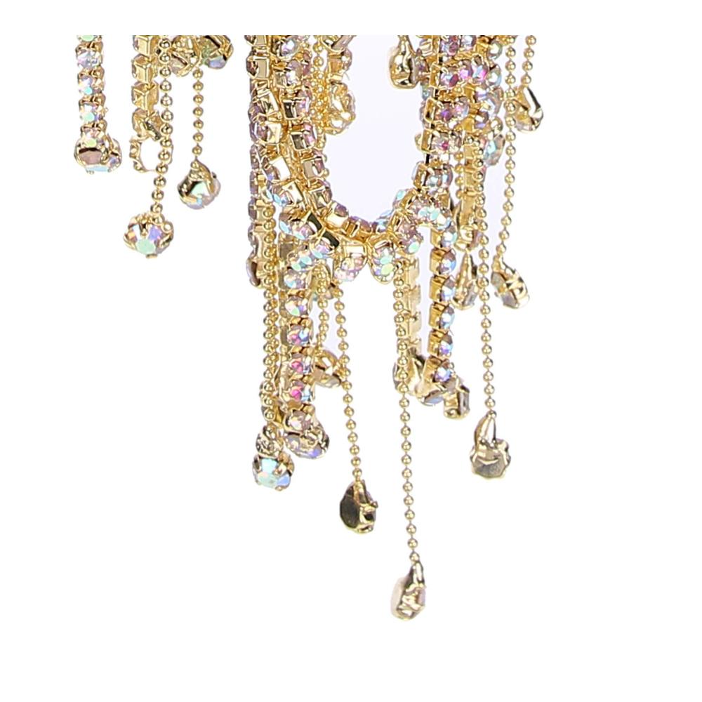 Elegante Strass-Borten mit Beads Hochwertige Fransen-Applikation für Brautkleider Taschen & mehr – Glamouröse Kristall-Dekoration in Goldton