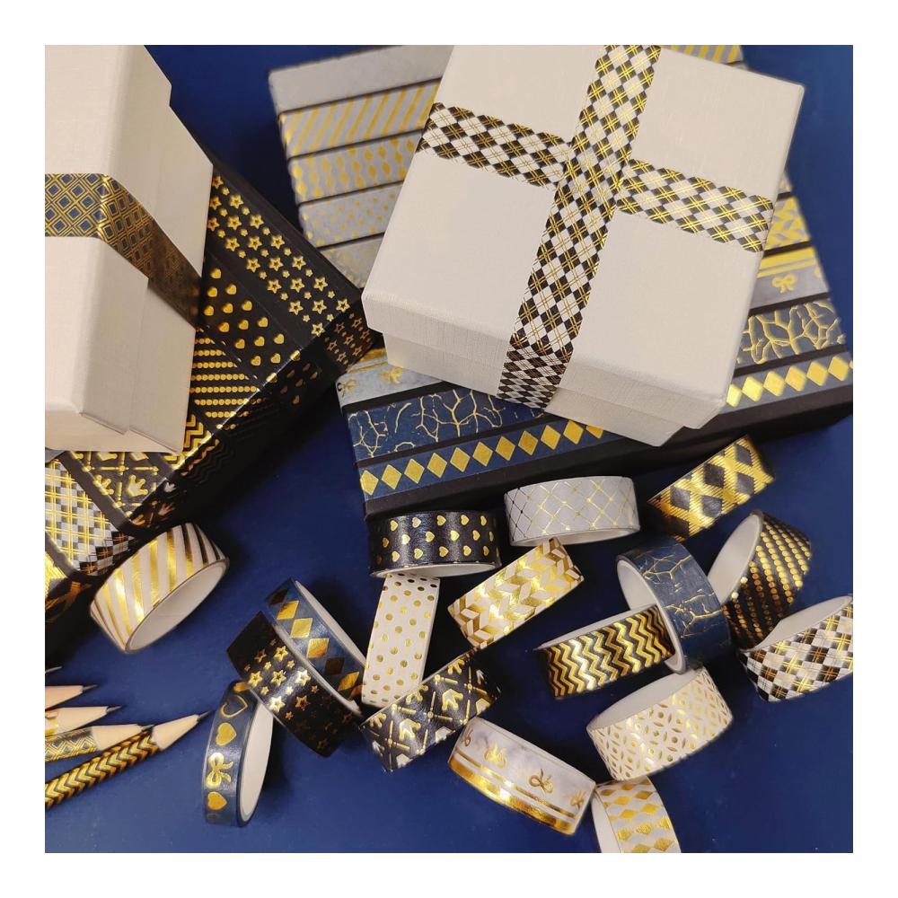 Entdecken Sie das KAVIS 18 Rollen Set Schwarzes Gold Washi Tape | Dekoratives Klebeband für Scrapbooking & Handwerk | Vintage Masking Tape in bunten Designs | Ideal für kreative Projekte