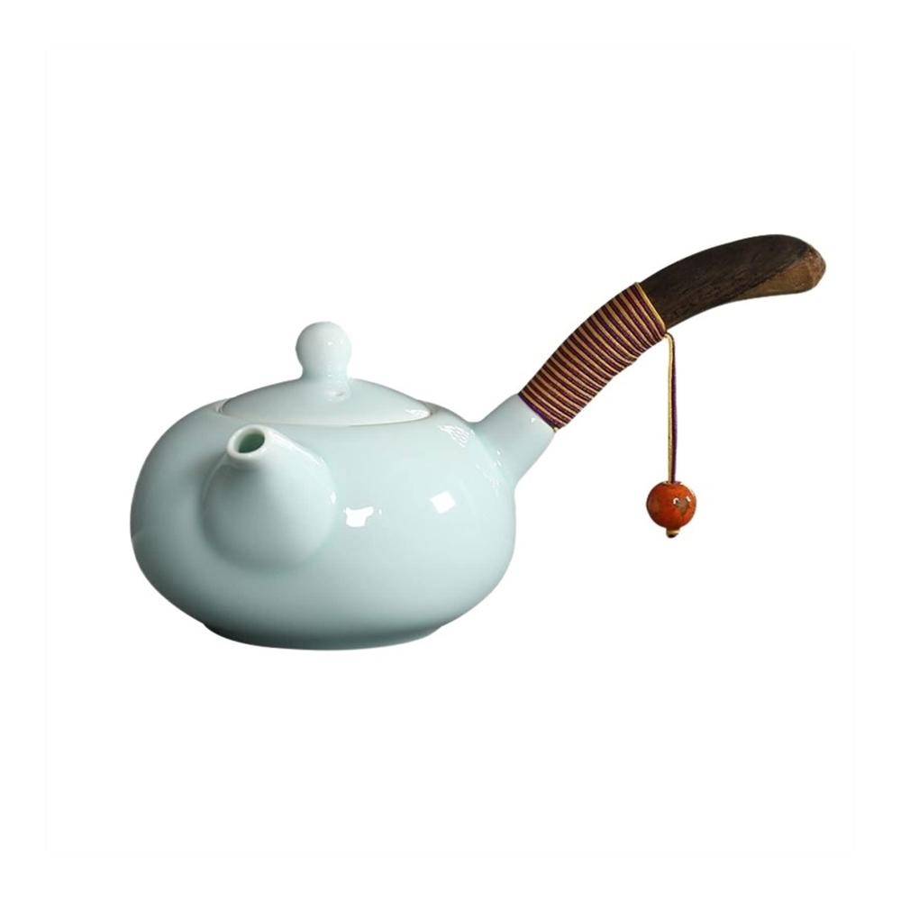 Kung Fu Tee Set Handgefertigte Celadon-Teekanne (220ml) mit Holzgriff - Ideal für schwarzen & grünen Tee - Kleine Keramikteekanne