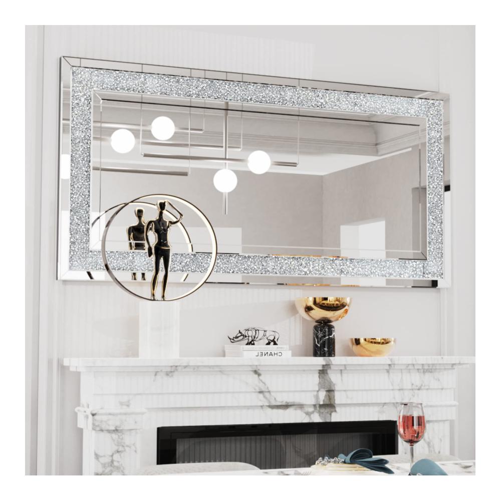 Exklusiver Wandspiegel 120×60cm mit Kristallverzierung – Rechteckiger Bad- und Wohnzimmerspiegel mit Metallhaken – Modernes Design für stilvolle Einrichtung