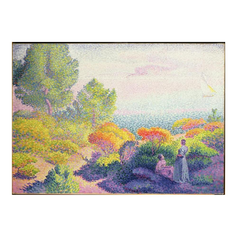 Malkarton Leinwände - Exklusive Wandkunst Henri Edmond Cross Ölgemälde Landschaft mit zwei Frauen - Dekorative Poster für stilvolle Wanddekoration 60x90cm