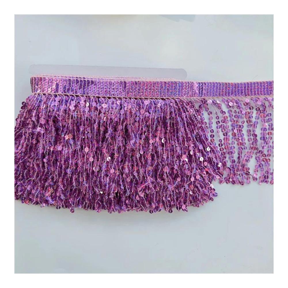 Lateinamerikanische Tanzkostüm-Veredelung! 5 Yard Quasten-Fransenband mit Pailletten-Spitze 15cm breit DIY-Nähzubehör