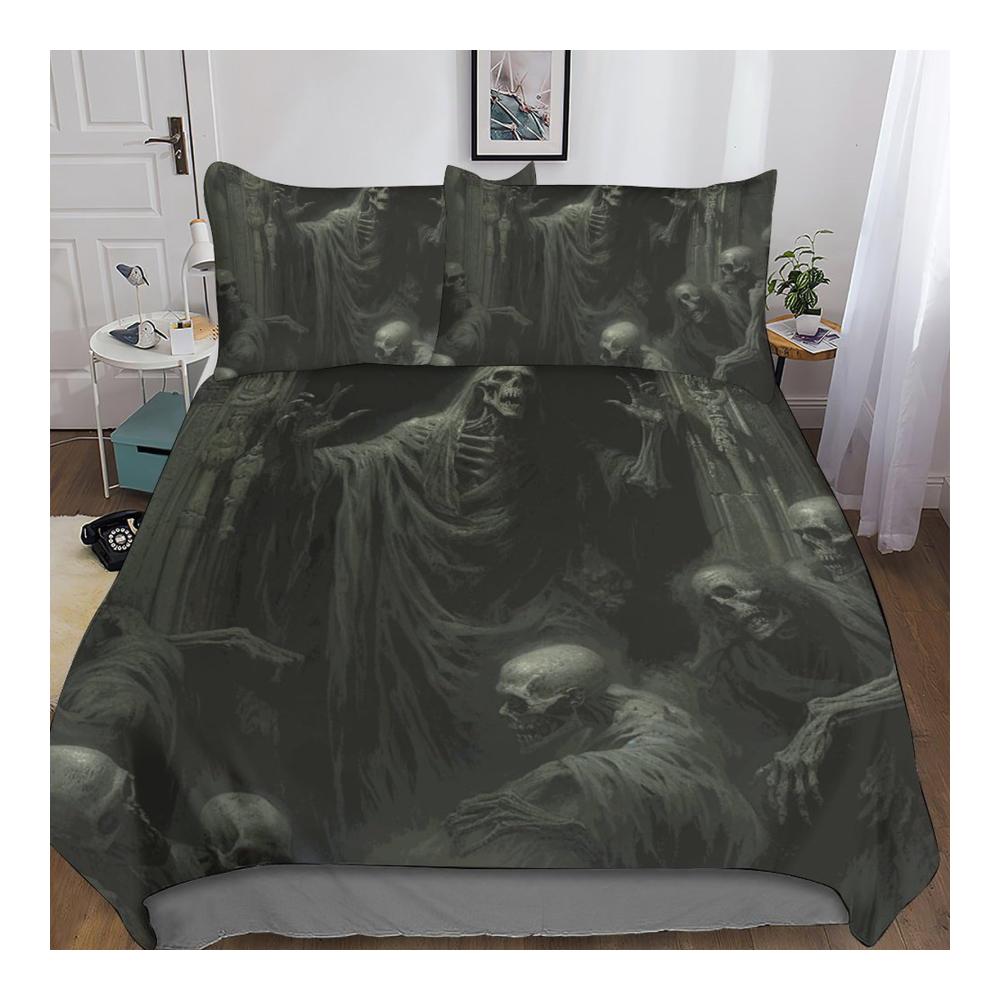 3D Gotik Bettwäsche-Sets Gruselige Zombie-Motive 3-teiliges Duvet Cover-Set mit Kissenbezug Weiche Mikrofaser Reißverschluss Perfekt für Kinderzimmer Gemütlich & Allergiker