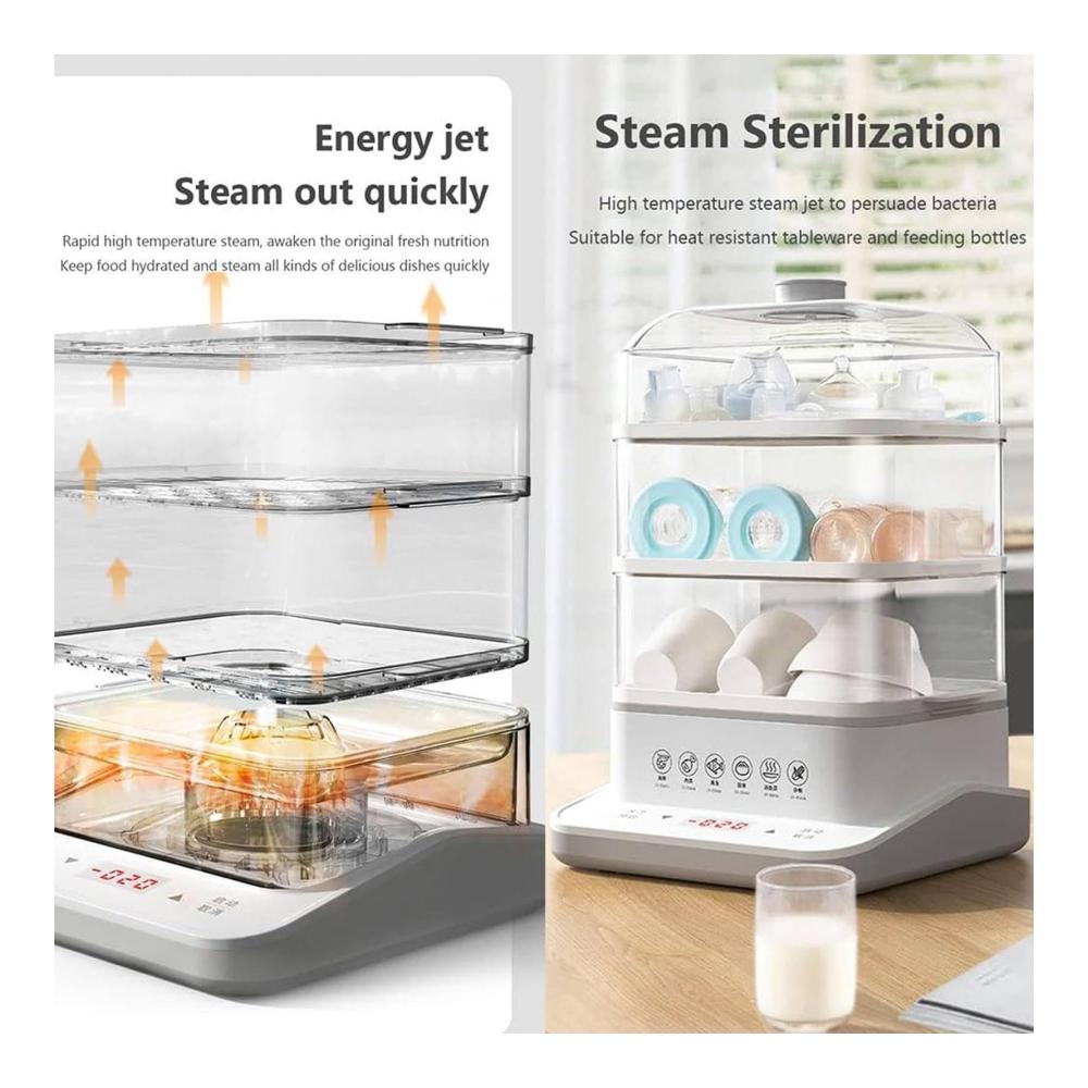 Stövchen & Speisewärmer Elektrischer Dampfgarer mit 3-stufigem Falt-Design & 360°-Dampfzyklus. Perfekt zum Aufwärmen & Servieren von Speisen. Anti-Trockenbrand-S