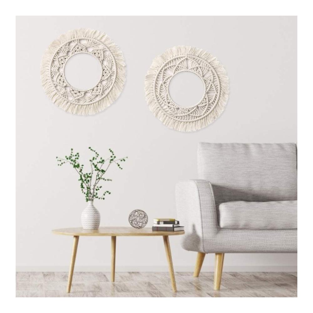 Boho-Chic Makramee Wandspiegel Rahmen - Handgefertigter Runder Dekor-Rahmen für Zuhause - Hängende Wanddekoration ohne Spiegel - Stilvolle Böhmische Akzente (Typ B