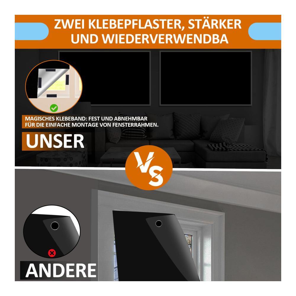 Premium Seitenzug- & Springrollos - Ultimative Verdunkelung für Fenster! Tragbare Verdunklungsfolie 100% Dachfenster Verdunkelung ohne Bohren. Ideal für Schlafzimmer und Reisen. Größe 300x