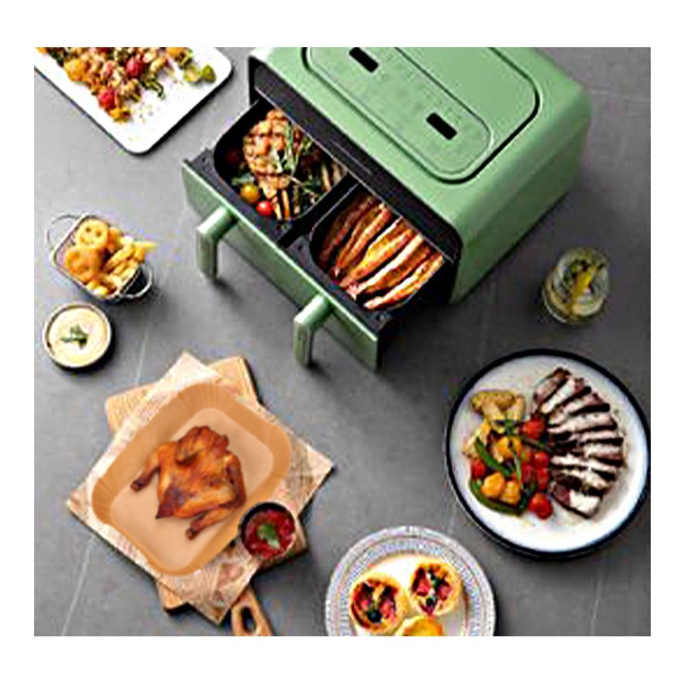 Backpapier Zubehör Set 100 Blätter 21x14 cm für Heißluftfritteusen Dual Zone Airfryer Papier ideales Backpapier für Heißluftfritteuse Dampfgarer & Mikrowelle antihaftbeschichtetes Air Fryer Papier