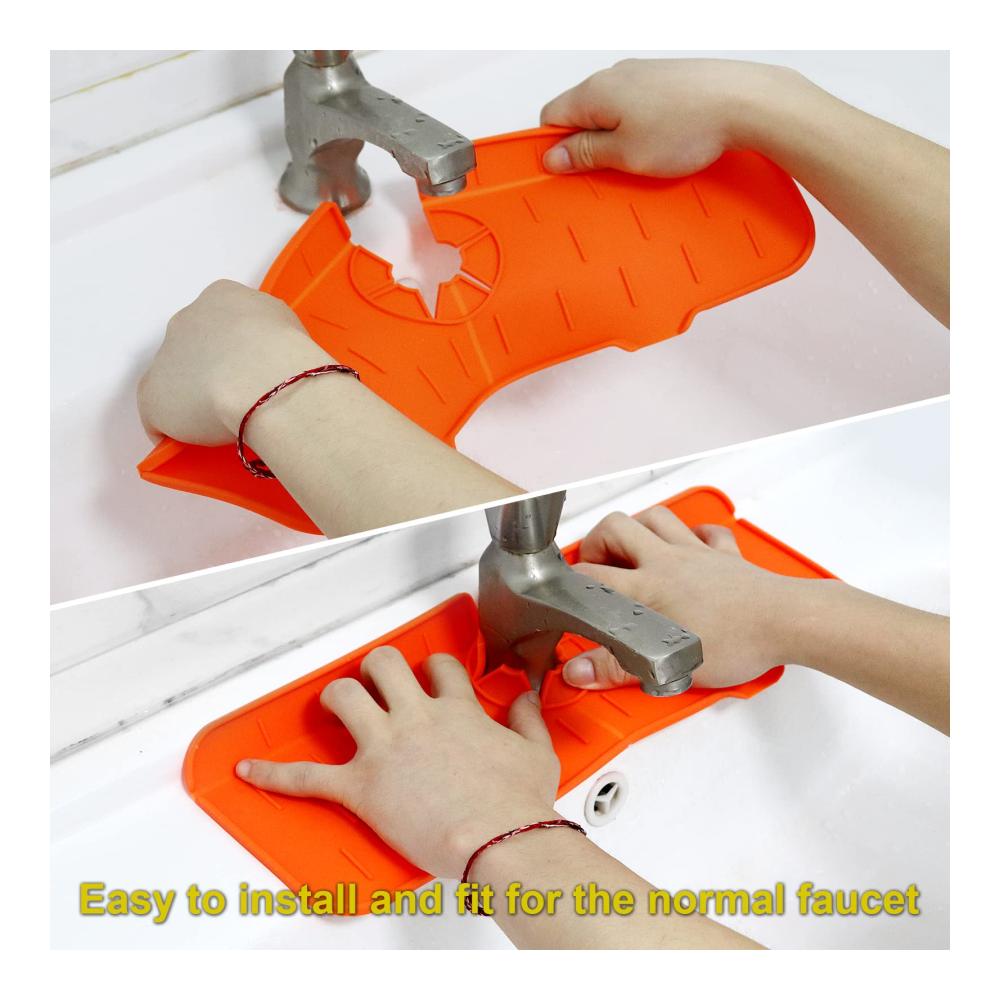 Ultimativer Spritzschutz KeautFair Silikon Matte für Wasserhahn | Absorbierende Küchenarmaturunterlage | Arbeitsplatten- und Spülenspritzschutz | Ideal für Zuhause Bad Bar - Orange