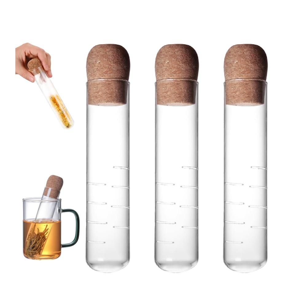 Hochwertiges Glas-Tee-Ei mit Korkgriff | 3-teiliges Teefilter-Set | 152 cm lang | Wiederverwendbarer Tee-Diffusor für losen Tee | Ideales Trinkgeschirr für Tassen und Te