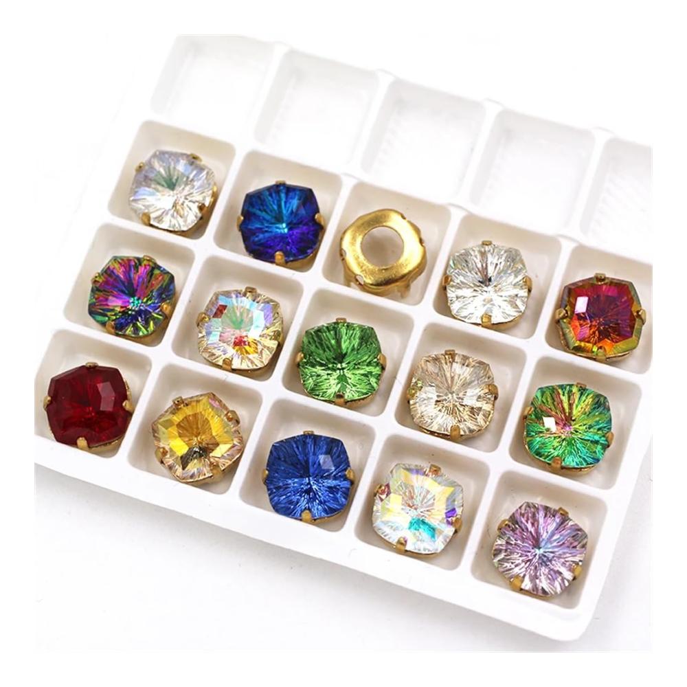 10 Stück Strasssteine Set Quadratische Glasstrass Kristalle (8 mm/10 mm) mit Nähklauen für Bastelarbeiten - Silberkralle inklusive! Bringt Glanz in deine Projekte