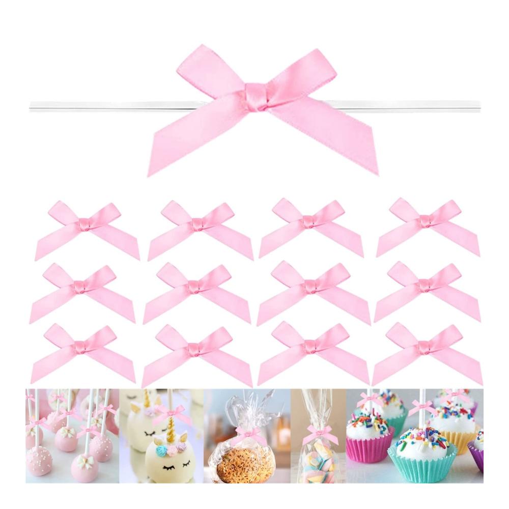 100er Set Rosa Satin-Schleifen & Bänder für Geschenkverpackungen & Dekoration - 3 Zoll Twistbänder für Lutscher Kekse