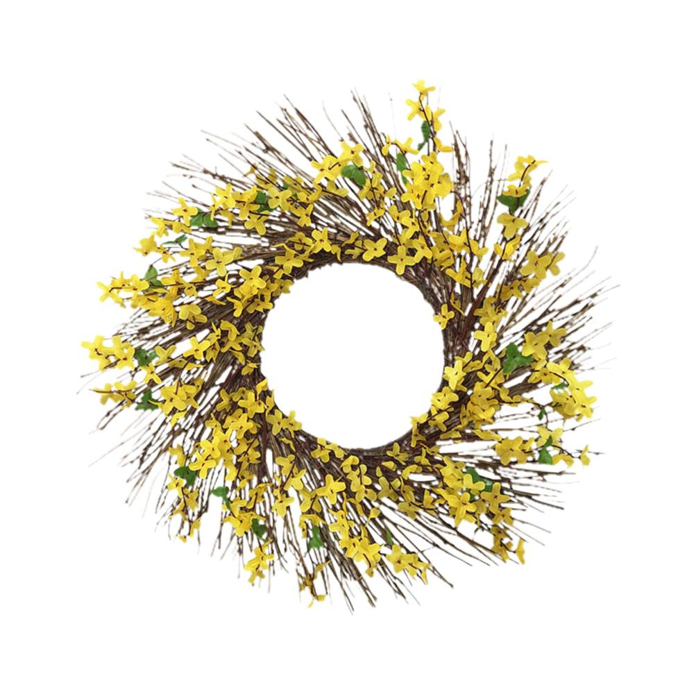 21 Zoll Frühlings-Haustür-Kranz Künstlicher Forsythien-Blumenkranz Blüten-Cluster & Seidenblätter auf Weinrebe - Ideal für Fenster Garten & Hochzeiten Bauernhaus-Stil Dekoration (1
