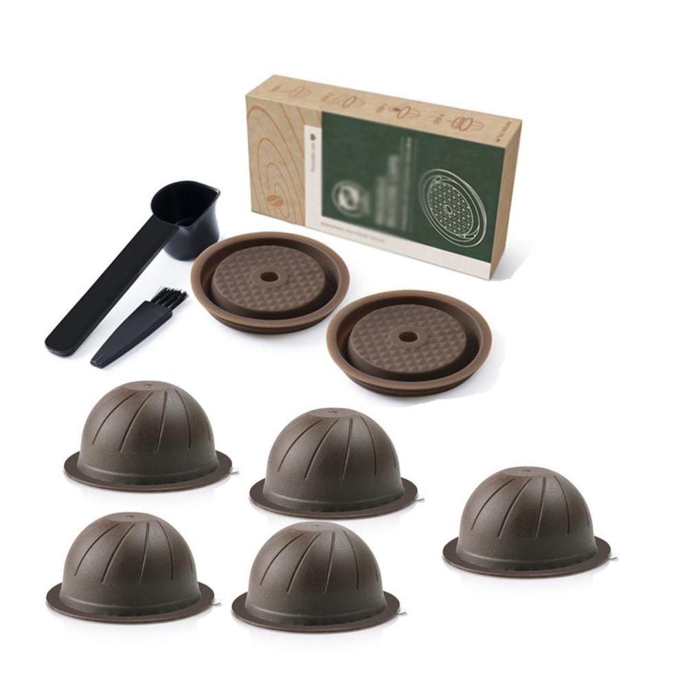 Entdecken Sie den Genuss Wiederverwendbare 1-Tassen-Kaffeemaschinen-Kapseln für Nespresso Vertuoline und Delonghi. Inklusive Silikondeckel für Frische! 2x Silikonabdeckungen und 5x150ml Kaffeekapseln. Verabschieden Sie sich von Einweg und erleben Sie nachhaltigen Kaffeegenuss