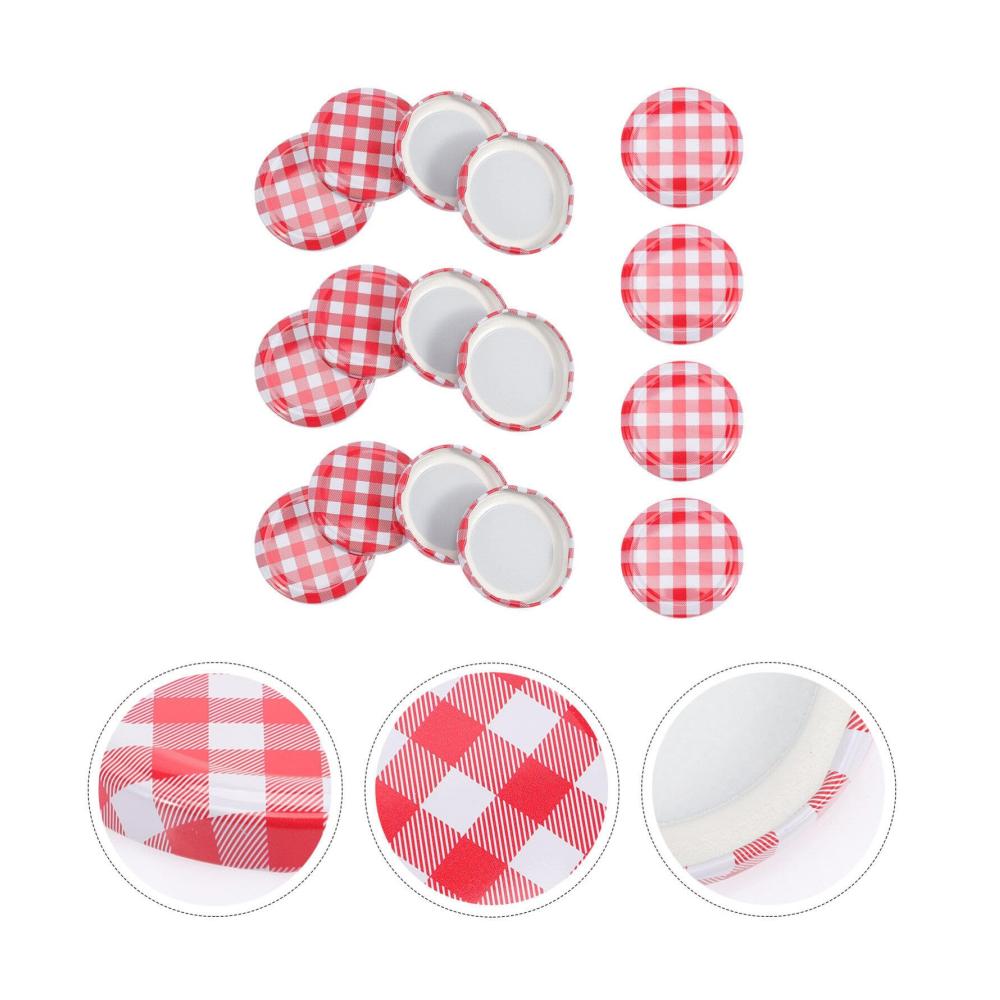 40er Packung Gingham Marmeladenglas Deckel – Versiegeln & Frische bewahren | Geteilte Deckel Breite Öffnung | Perfekt für Konservieren Mahlzeitenvorbereitung & mehr