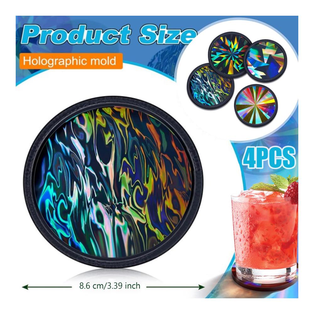 4 Stück Silikonformen für Harz | Holografische Untersetzer-Formen | Modellieren & Gießen | DIY Epoxidharz-Formen | 4 Stile | Runde Gießformen für Getränke-Untersetzer | Harz-Formen | Kreative Heimwerkerproj